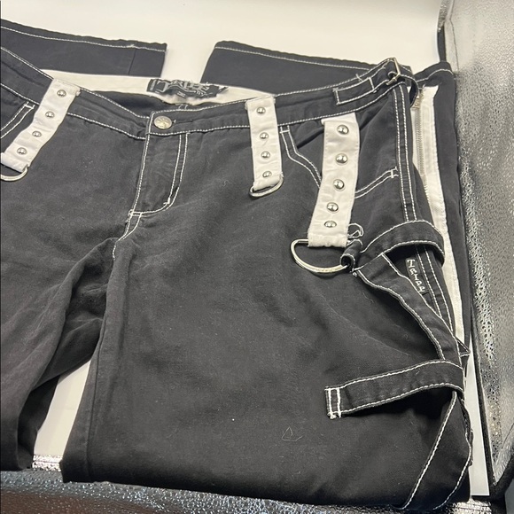 Unisex Tripp NYC Goth Black White Side Zip Wide Leg Pants 15 - Picture 5 of 11